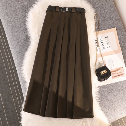 Grey woolen pleated skirt for women in autumn and winter skirt high waisted casual large hemA-line medium length skirt