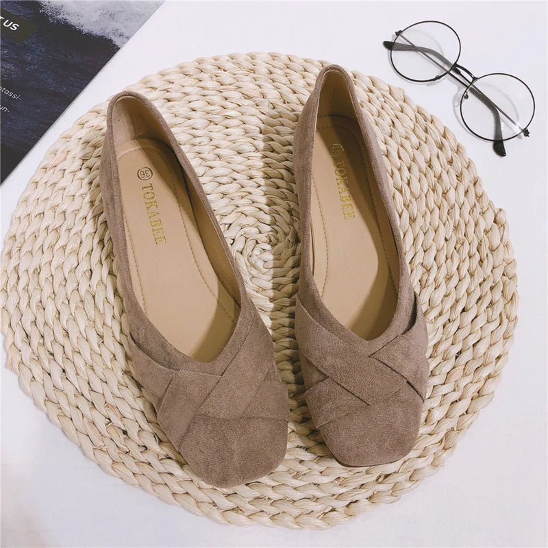 Flat Shoes for Women 2025 Spring New Square Head Velvet Flock Leather Loafers Women Flats Size 32 33 34 44 45 46 Zapatos Mujer