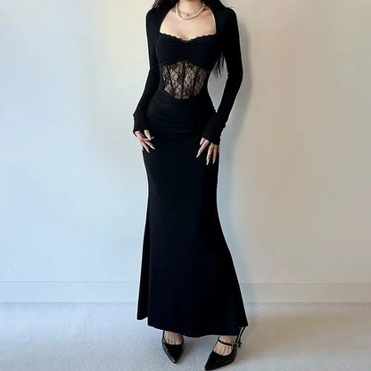 Summer Gothic Grunge Y2k Lace Dress Women Dark Academia Sexy Slim Party Dresses Korean Fashion Design Festival Long Prom Dress