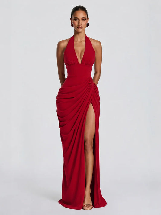 Women's Halter Draped Maxi Dress