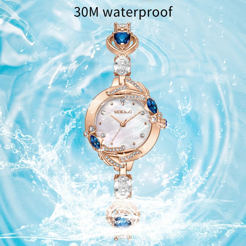 Vintage Small Dial Fish Design Women's Watch Luxury Waterproof Quartz Diamond Bracelet Gemstone Strap Fashion Daily Party Gift