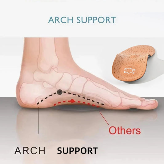 Leather Orthotic Insole For Flat Feet Arch Support Orthopedic Leather Sport Insole For Men Women O/X Leg Corrected Insoles
