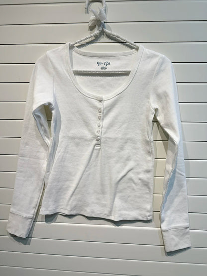 Retro White Ribbed Button T-shirts Women Spring Cotton Round Neck Long Sleeve Tees Female Y2k Streetwear Casual T Shirt Tops