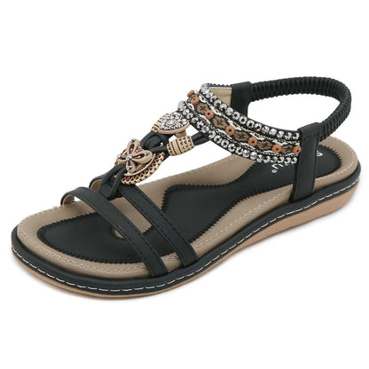 Women Sandals Bohemia Flats Shoes Elastic Band Summer Beach Sandals Flip Flops Designer Comfortable Sandals Ladies