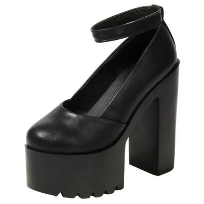 Women Pumps 14CM Thick High Heels Black Sexy PU Slip On Round Toe Waterproof Party Wedding Office & Career Shoes for Women 2020