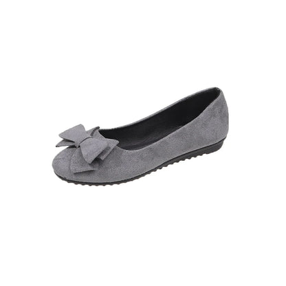 Women Sweet Big Bow Flats Shoes Soft Suede Round