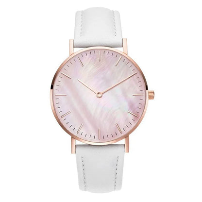 Elegant Pink Shell Dial Women's Watch Minimalist Quartz Ladies Wristwatch with Leather Strap Fashion Woman Watches Gift Reloj