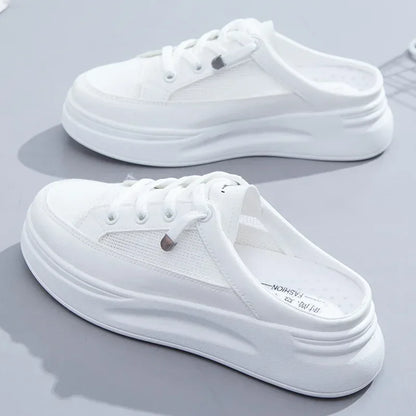 2024 Summer New Baotou Mesh Breathable White Shoes Fashionable Casual Half Slippers Round Toe Women's Sandals NO:M12