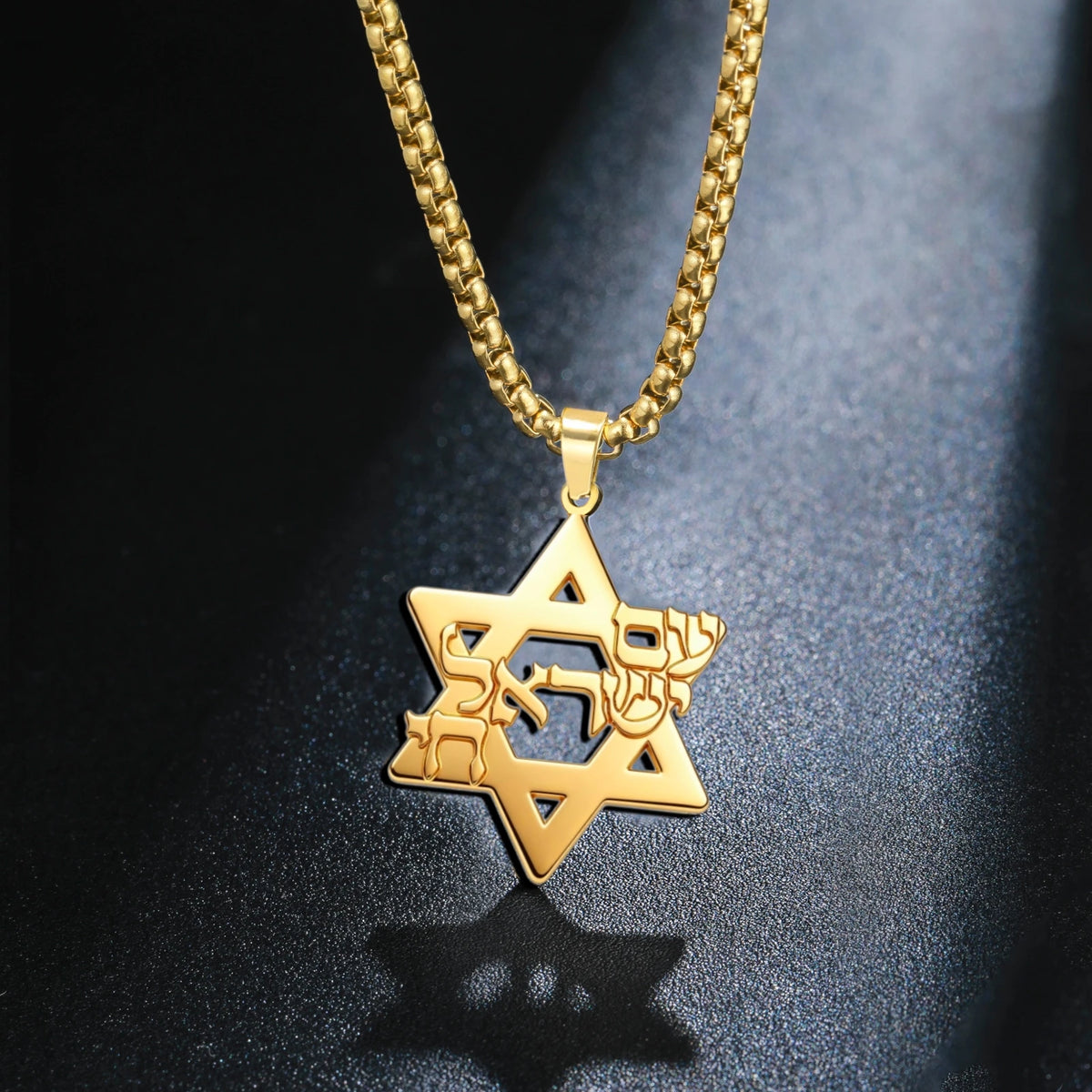 Am Yisrael Chai Necklace Stainless Steel Star of David Necklace Jewish Faith Hexagram Necklace Gift for Women Men Hanukkah Gift