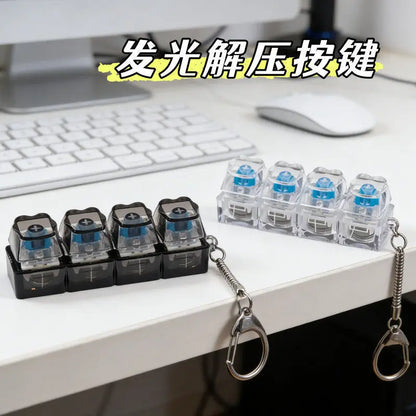 4Keys Illuminated Mechanical Keyboard Keychain Finger Button Anti Stress Keycap for Office Home Adults Kid,Decompression Clicker