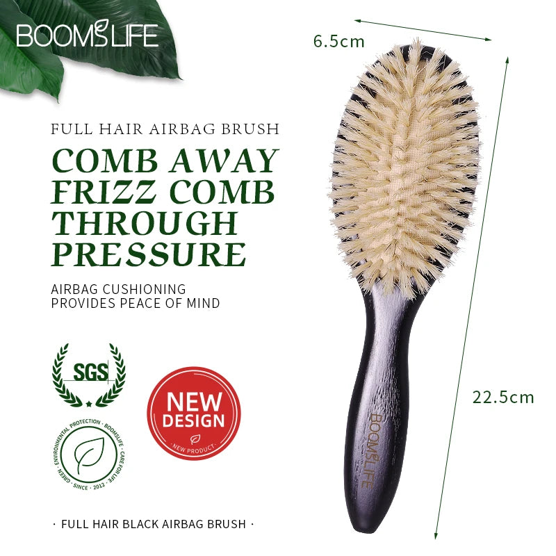 Personalized Boar Bristles Hair Brush Black Color Anti Static Massage HairBrush USA Oak Wood Hair Comb For Long Short Hair Care