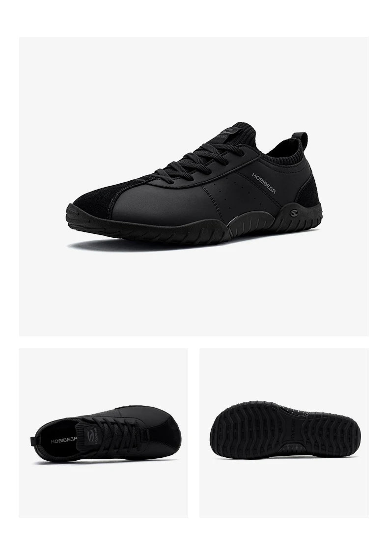 HOBIBEAR Wide Toe Box Sneakers for Men Women Minimalist Artificial Leather Walking Shoes Lightweight Lace Up Casual Sneakers