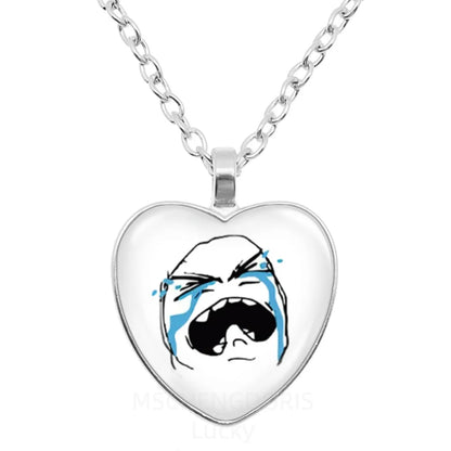 Rage Comic Necklace Derp Face Trollface Funny Meme Cartoon Glass Heart Shape Pendant Chain Necklace Charm Jewelry Collect Gift