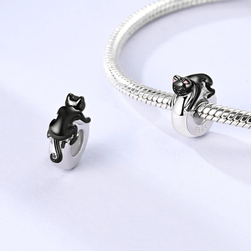 Original 925 Sterling Silver Clip Charm Inlaid Zircon Cat Butterfly Charm Silicone Spacer Beads For Women Bracelet DIY Jewelry