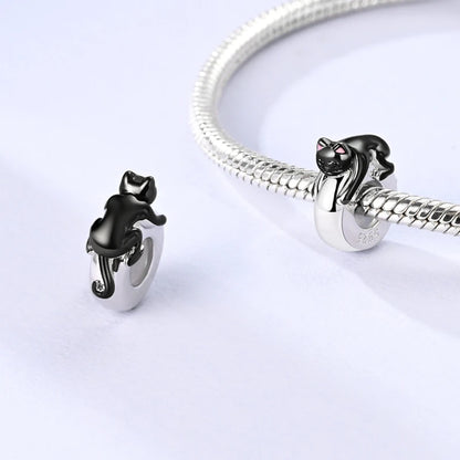 Original 925 Sterling Silver Clip Charm Inlaid Zircon Cat Butterfly Charm Silicone Spacer Beads For Women Bracelet DIY Jewelry