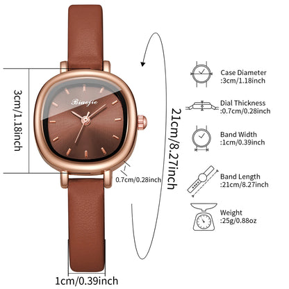Fashion Small Square Dial Women Quartz Watch Simple Leather Strap Ladies Wristwatches Girls Clock Reloj Mujer (Without Box)