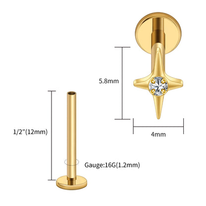 Right Grand ASTM F136 Titanium Four Point Star Flat Back Stud 16G Tiny CZ Cartilage Earring Helix Tragus Nose Piercing Jewelry
