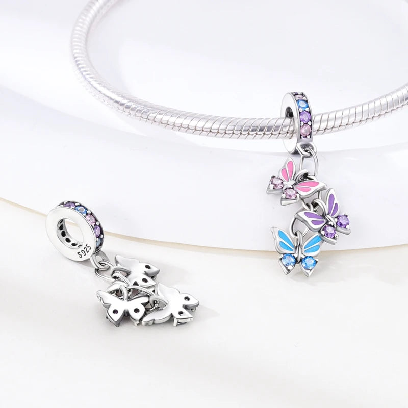 Pink Charms Original 925 Sterling Silver Heart Bow Perfume Bottle Charms Beads Pendants Fit Bracelet DIY Women Jewelry Making