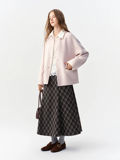 DUSHU Vintage Plaid Mermaid Skirt Women High Waist A-line Flared Midi Skirt Office Casual Long Skirt Preppy Style Age-reducing