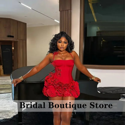 Luxury Red Halter Prom Party Gown Corset Top And Rose Mini Skirt Two Pieces Club Dance Party Homecoming Customized