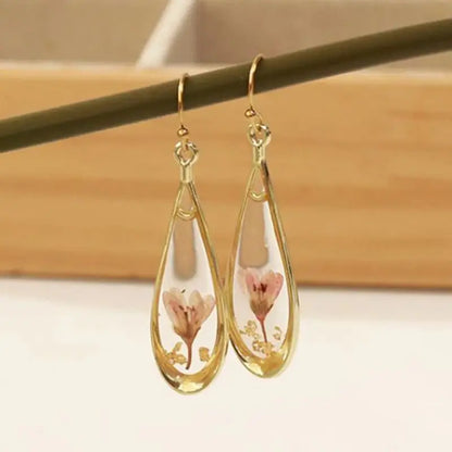 Natural Flower Drop Earrings Unique Epoxy Resin Real Flowers Earrings Elegant Pressed Flowers Earring Wholesale Custom Accessory