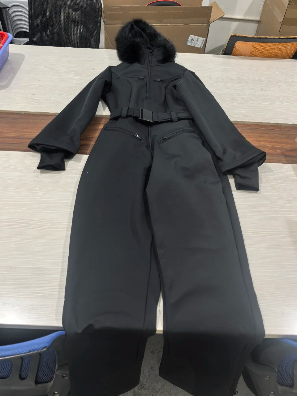 Fashion Patchwork Women's Ski Suit Warm Hooded Zipper Belt Full Sleeve Slim Jumpsuit Lady New Winter Casual Ski Clothing 2026