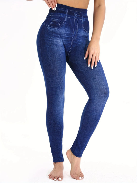 Flat Fashionable Tight Pants For Women Imitating Denim Legging Elastic Fitness And Yoga Pants Sexy Pencil Pants