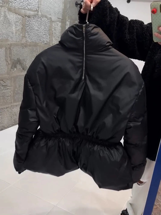 Women's Winter Jacket Hooded Short Top Cropped Drawstring Waist Coat Long Sleeve Warm Oversized Jackets Streetwear Woman Clothes