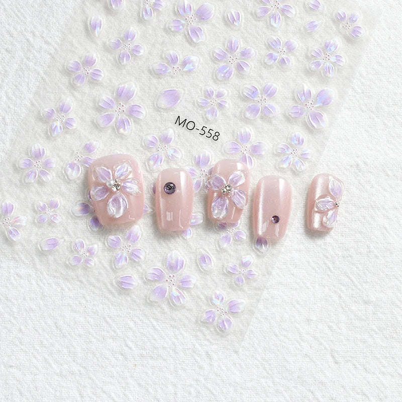 5D Embossed Nail Art Decals Elegant Petals Florals Daisy Flowers Leaves Adhesive Sliders Stickers For Manicure Tips Decoration