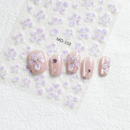 5D Embossed Nail Art Decals Elegant Petals Florals Daisy Flowers Leaves Adhesive Sliders Stickers For Manicure Tips Decoration