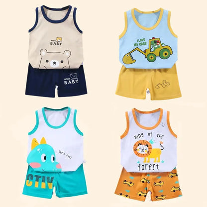 2PCS Children Clothing Vest Suit Children's Sets Summer Cotton T-Shirts Shorts Boys Girls Sleeveless Kids Clothes for Baby