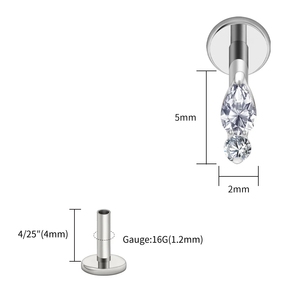 Right Grand ASTM F136 Titanium Teardrop Opal Cartilage Earring 16G Tiny Round CZ Forward Helix Labret Stud Piercing Jewelry