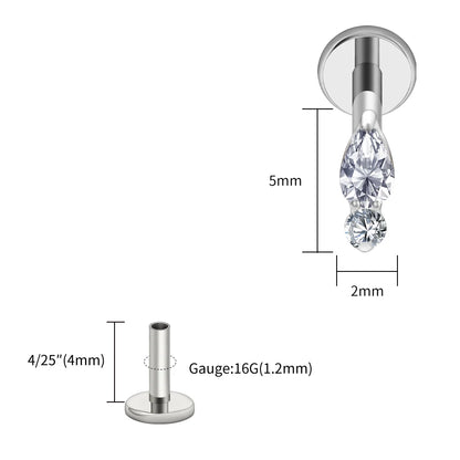 Right Grand ASTM F136 Titanium Teardrop Opal Cartilage Earring 16G Tiny Round CZ Forward Helix Labret Stud Piercing Jewelry