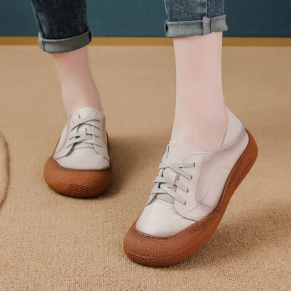 Lace Up Genuine Leather Shoes New Women's Soft Moccasins Woman Convertible Wide Fit Loafers Mom Oxfords Flats Ladies Flat Shoes
