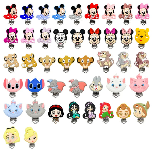10pcs Silicone Cartoon Character Nipple Clip Baby Pacifier Holder Silicone Dummy Pacifier Chain Accessories