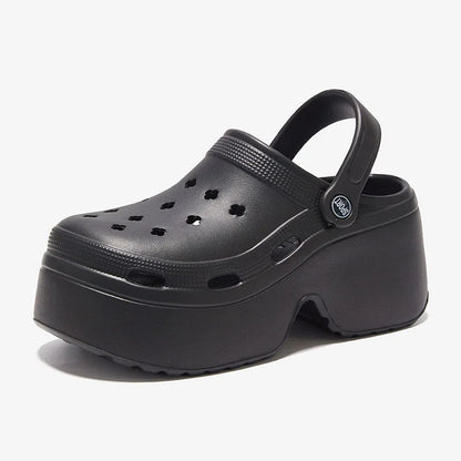 9CM Thick Women's Sandals 2024 New Summer Slippers High Heel Soft Sole Beach Garden Shoes Outdoor Waterproof Women's Hole Shoes
