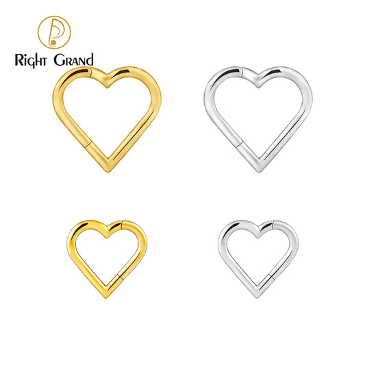 Right Grand ASTM F136 Titanium 16G Heart Hinged Segment Hoop Ring 8mm/10mm Daith Helix Earring Clicker Nose Septum Piercing