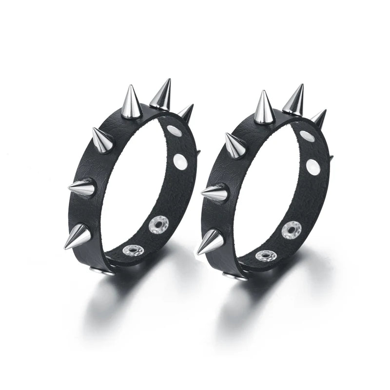 2pcs/set Spiked Bracelet Black Pu Leather Punk Rock Bracelet Bangle Metal Wristband For Men Goth Accessories