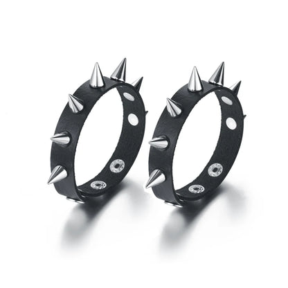 2pcs/set Spiked Bracelet Black Pu Leather Punk Rock Bracelet Bangle Metal Wristband For Men Goth Accessories