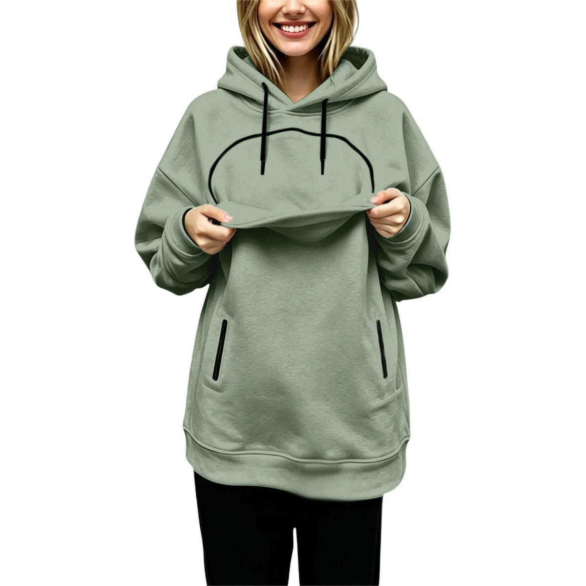 Oversized Hoodie with Pet Pouch Women's Zipper Kangaroo Pocket Sweatshirts for Small Cat & Dog Pet Lover Hoody Hooded Pullover