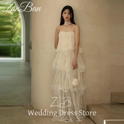 ZanBan Spaghetti Straps Soft Tulle Layered Korea Wedding Dresses Photo shoot Tiered Fairy Bridal Gowns Party Evening Customized