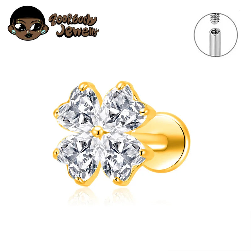 ASTM F136 TItanium with Heart CZ Flower Lab Piercing Labret Lip Studs Sparkle Ear Tragus Helix Conch Lobe Earrings Body Jewelry
