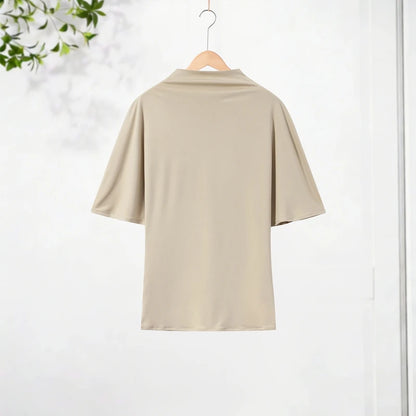 Elegant Irregular Hem Skirt Set Women Short Sleeve Half High Collar Top Loose Long Skirt 2026 Summer Lady New Casual Chic Outfit