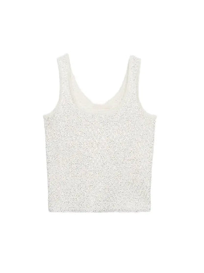 Women's Tank Tops Knitted Sequined Vests Summer Female Square Collar Sleeveless Backless Bodycon Crop Top Chic Lady Knitwear New