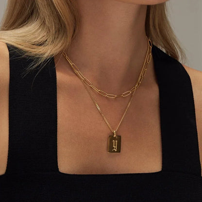 Murano Joias 26 Letters Stainless Steel Engraved Initial Old English Necklaces Custom Link