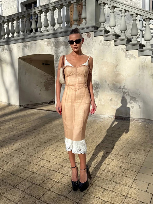 Chic Women Mesh Midi Dress Corset Lace Irregular Hem Short Sleeve Bodycon Sheer Layer Vestido Vintage Party Evening Dresses New