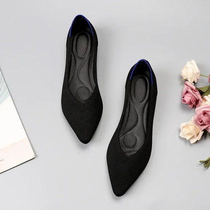 Women's Shoes Mesh Breathable Pointed Toe Flat Shoes Fashion Soft Bottom Knitted Shoes Female Casual Slip on Footwear Loafers85