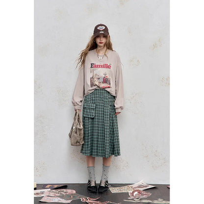 ELFSACK 2025 Autumn New Arrival Casual Checkered Pocket Asymmetric Pleated Street Style Midi Skirt For Woman