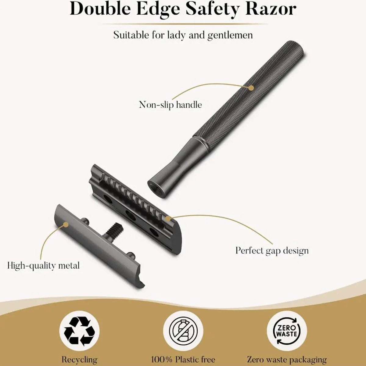 Black Safety Razor Weighted Handle Metal Razor  With 10Double Edge Safety Blade Refills Razor for Men & Women