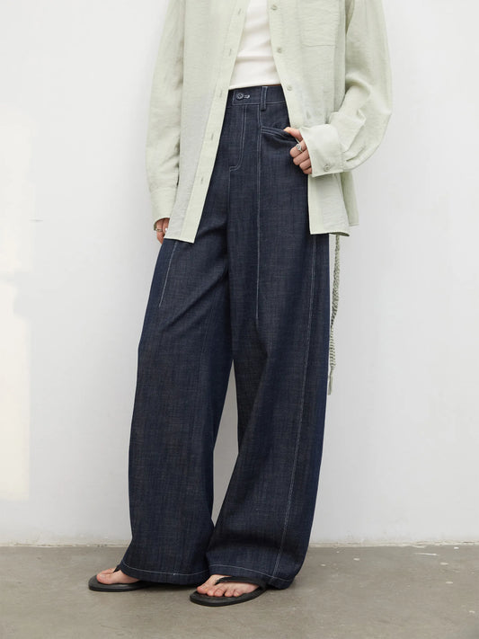 CHIC VEN Fashion Women Jeans High Waist Loose Casual Straight Leg Wide Leg Bright Line Ladies Denim Pants Spring Summer 2026